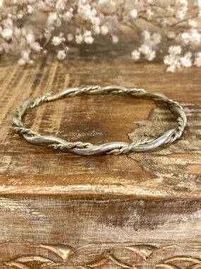 Twisted Wire Bangle Bracelet - Silver Tone